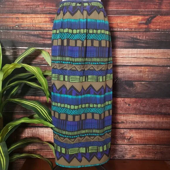 Joan Leslie Vintage Maxi Wrap Skirt 10 Petite Aztec Print Zip Back Boho - Picture 4 of 8
